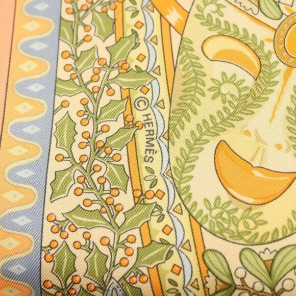 HERMES Carre 90 Scarf ""AXIS MUNDI"" Silk Orange Auth - Picture 12 of 16